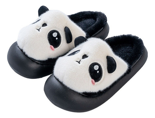 Pantuflas De Felpa Suela Gruesa Forma De Panda Para El Hogar