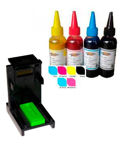 Kit Para Recarga De Cartuchos Hp 100ml Por Color + Snap/fill