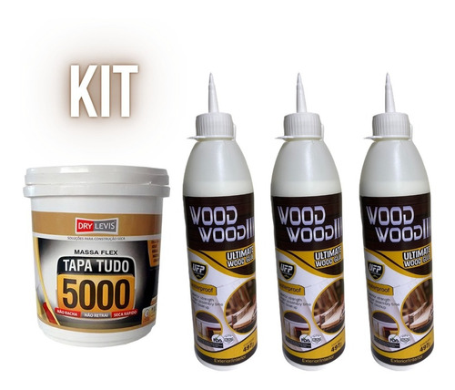 Cola Wood Wood 3 Atóxica  Madeira -3 Unids + 1 Tapa Tudo 90g