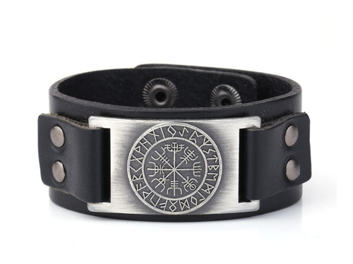 Bracelete Couro Vikings Pulseira Runas Viking Tribal Retro