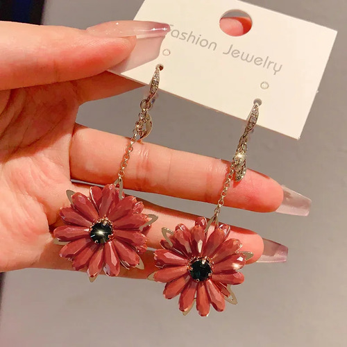 Pendientes Largos Vintage De Flores De Cristal Hechos A Mano