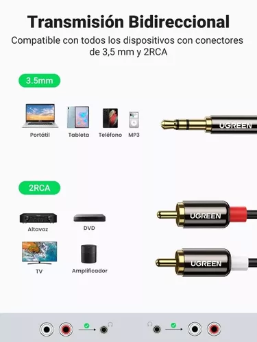 Cable RCA 2RCA a divisor de cable de altavoz de 3,5 mm para amplificadores  Audio Home Theater