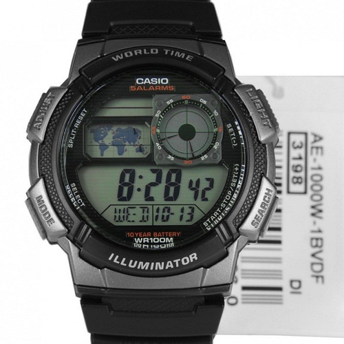 Relógio Casio Ae-1000w-1bvd Caixa Preta E Cinza Prova Dágua