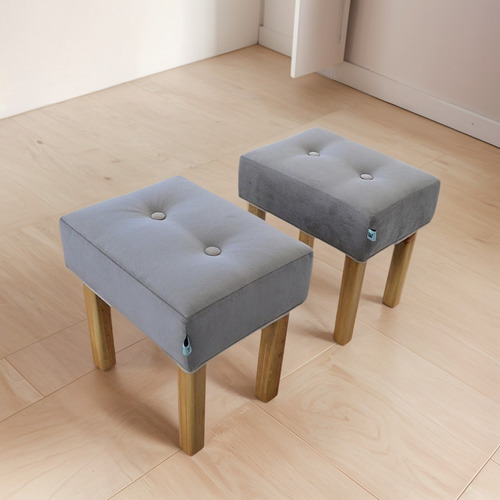 2 Banquetas Tapizadas Toscana Patas Lustradas Roble Claro