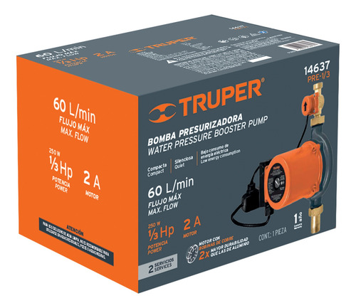 Bomba Presurizadora 1/3 Hp, Con Sensor, Truper 14637