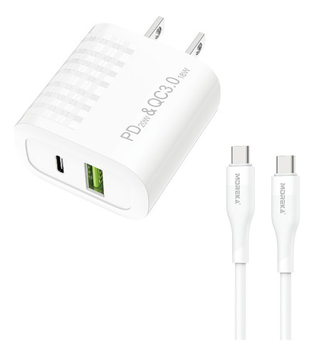 Cargador Turbo 40w 2 Puertos C Y Usb Cable Tipo C 1m Ac108 Color Blanco