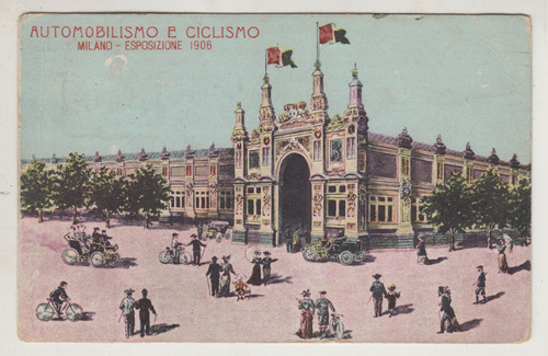 1906 Italia Postal Expo Milan Automovilismo Ciclismo Vintage