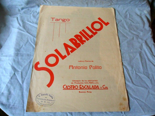 Solabrillol (tango) Antonio Polito, Partitura Publicidad