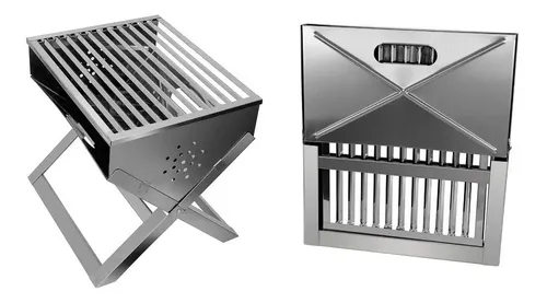 Churrasqueira De Inox Dobrável Portátil A Carvão - Maleta