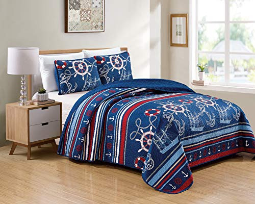 Juego De Colcha Kids Zone Home Linen Azul Marino, Rojo Y Bla