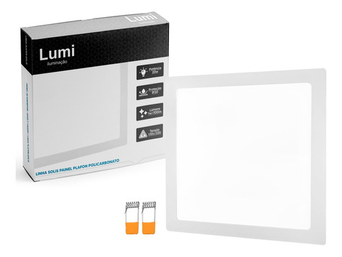 Kit 6 Luminario Painel Plafon Super Led Embutir Quadrado 20w Bivolt Branco Frio Lumi 1ª Linha 