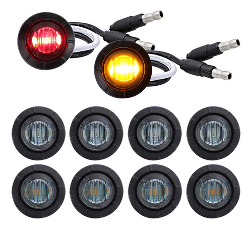 Lote 10 Luz Marcador Lateral Redonda 3 4 Led 12 V Cc Lente
