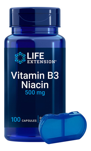 Niacina (vitamina B3) Life Extension 100 Caps+ Porta Cápsula Sabor Sem sabor