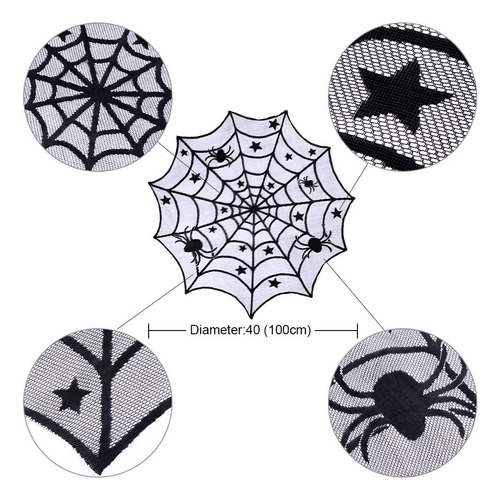 Mantel De Mesa Encaje Redondo Halloween Negro Con Telaraña Black