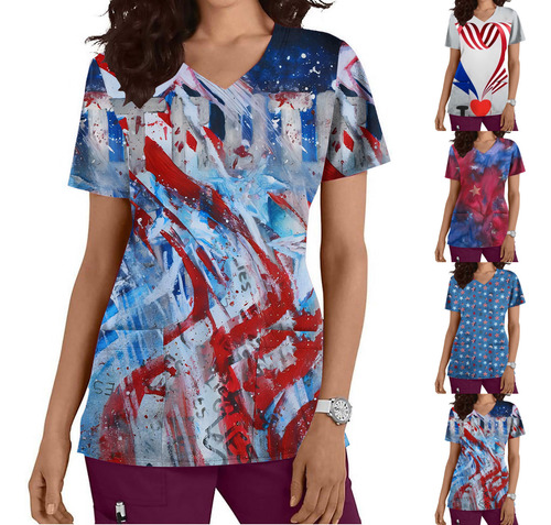 Camiseta De Manga Corta Con Cuello En V A La Moda Para Mujer