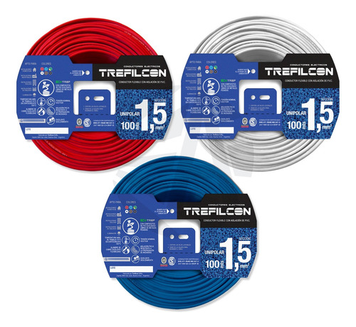 Cable Trefilcon Pack X3 1.5mm X100mts Rojo+celeste+blanco Ea
