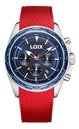 Reloj Loix Hombre L2129-2 Rojo Con Plateado, Tablero Azul