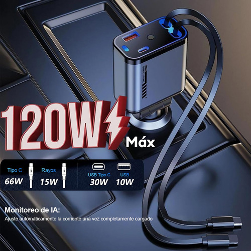 4 En 1 Cargador Retráctil De Coche De Carga Rápida De 120w