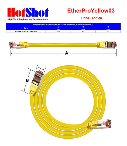 Cables De Datos, Mxeyp-004, 4pzas, 3m, Amarillo, 1gbps, Cat6