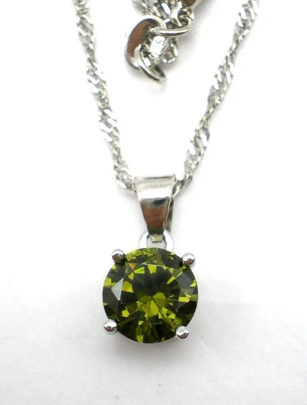 Cadena Y Dije De Plata 925 Y Cristal Verde