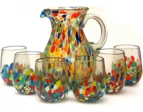 Jarras y vasos de vidrio soplado. Para aguas frescas o cualquier