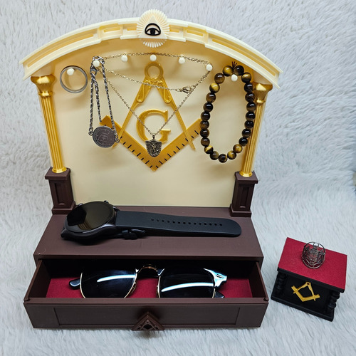 Alhajero Masón Mini Mueble Exhibidor De Joyas Masónico Crema