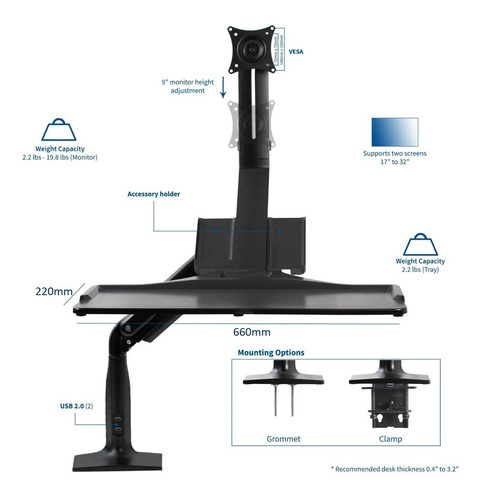 Montech Rack Soporte Escritorio Monitor Y Teclado Puerto Usb