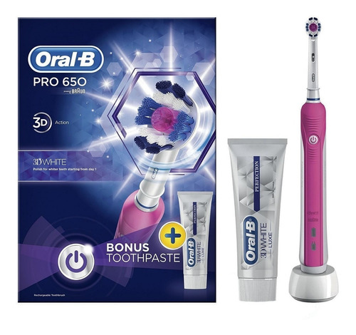 Cepillo Eléctrico Alemán Oral B Pro 650 Color Rosa / Batería Recargable A 220v + Crema Oral-b / Ver Ingresos Brutos