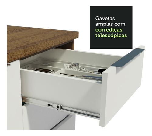 Ilha De Cozinha Com Bancada E Balcão 120 Cm Stella Madesa Cor Rustic/branco