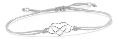Pulsera Mujer Hilo Gris Dije Plata 950 Joya Regalo