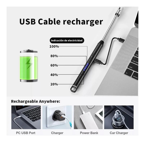 2pcs Encendedor Eléctrico Recargable Usb De Cocina Multiusos
