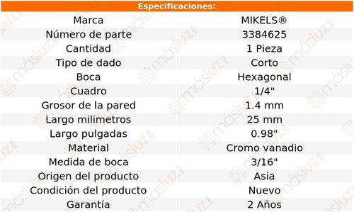 Dado Chico Estándar Mikel's 1/4 3/16