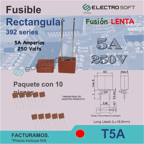 10pz Fusible Rectangular 5a 250v / T5a / 392 Tv / Tele