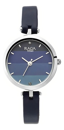 Reloj De Cuero Para Mujeres Con Dial De Plata Y Analógico De Titan, Color Azul