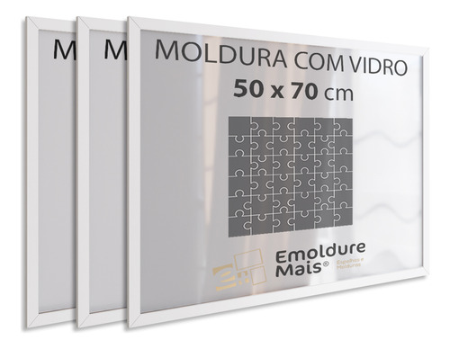 Kit 3 Moldura 50 X 70 Quebra Cabeça Grow Puzzle 1000 Peças Cor Branco