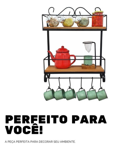 Prateleira Porta Condimentos Com Ganchos Para Xícaras Facas