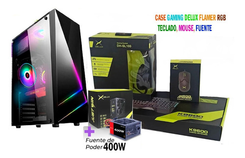 Combo Case Gaming Flamer Rgb Audifono Teclad Mouse 400w Acme