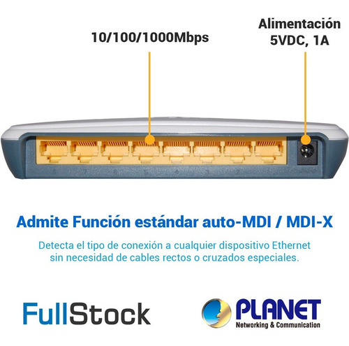 Switch 8 Ptos Gigabit Ethernet Gsd-804 Planet No Admin
