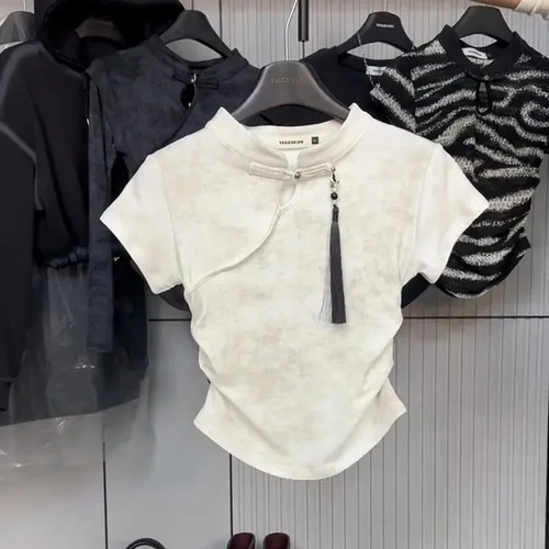 Camiseta De Estilo Chino Para Mujer, Mezcla De Algodón, Dise