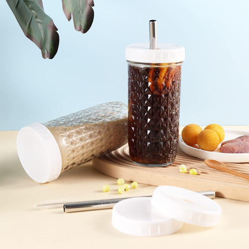 2 Pcs 24oz Glass Cups Set, Mason Jar Drinking Glasses Wit...