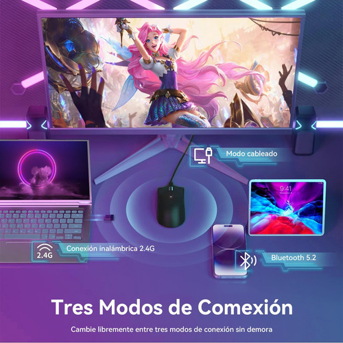 Mouse Inalámbrico Con Base De Carga Rgb, Mouse Gamer