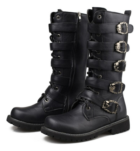 Botas De Moto De Piel Punk Chain Winter Para Hombre