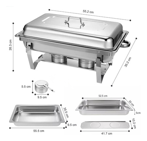 Chafer Bufeteras Plegable De Acero Inox Con 1 Bandejas 9 Lts
