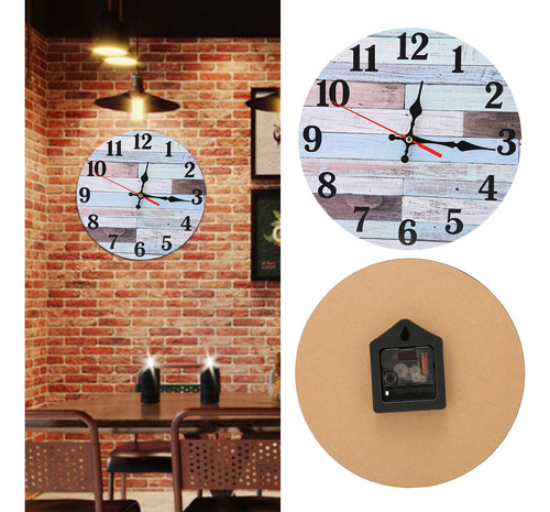 Reloj De Pared De Madera De Estilo Industrial Redondo Y Sile