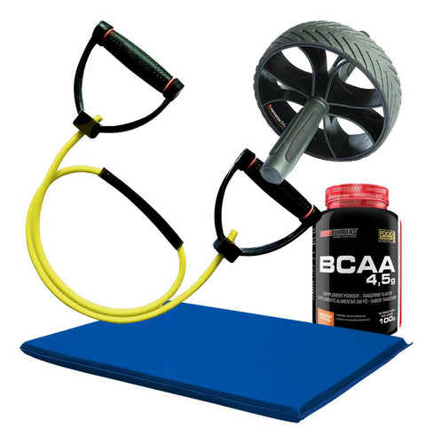 Kit Roda + Colchonete + Extensor Leve (amarelo) + Bcaa 100g