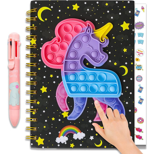 Cuaderno Pop Para Niños, Cuaderno Bubble Fidget Unicornio Ni