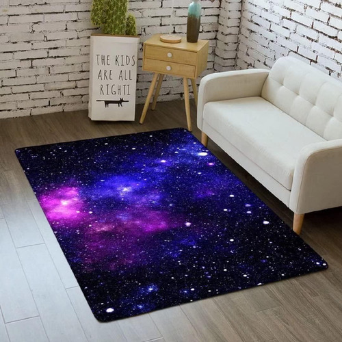 Alfombra Grande De Galaxia Azul Y Morado Con Cielo Estrellad