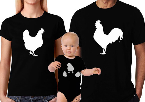 Playeras Papá Y Mamá E Hijo Pollito Granjas Tematica Algodon