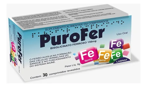 Bisglicinato ferroso Purofer 150 mg c/30 cp = Neutrofer Ferro sabor insípido