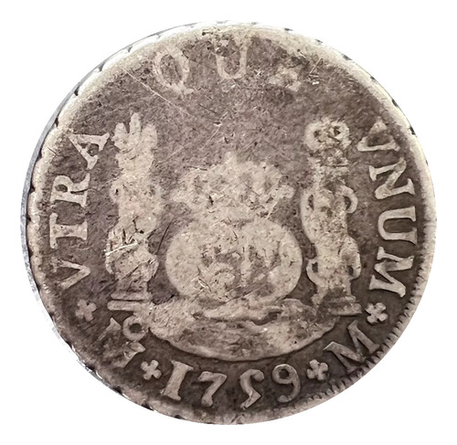 Moneda 2 Reales Columnaria Plata Original 1759 México Mo